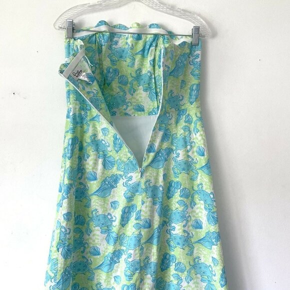 Lilly Pulitzer Size 6 Strapless Crab Seashell Print Scalloped Sheath Midi Dress - Picture 8 of 8